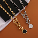 Silver Acrylic Round Pendant Necklaces Thick Chain Punk Collar Necklace