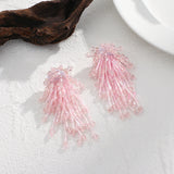 Colorful Beaded Flower Crystal Tassel Earrings Long Drop Jewelry