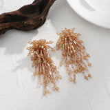 Colorful Beaded Flower Crystal Tassel Earrings Long Drop Jewelry