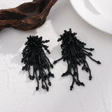 Colorful Beaded Flower Crystal Tassel Earrings Long Drop Jewelry