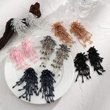 Colorful Beaded Flower Crystal Tassel Earrings Long Drop Jewelry