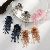 Colorful Beaded Flower Crystal Tassel Earrings Long Drop Jewelry