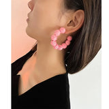Colorful Rattan Knit Ball Hoop Earrings for Women
