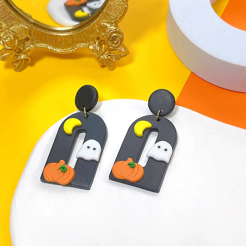 Halloween Polymer Clay Earrings for Women Girls Pumpkin Ghost Bat Drop Earrings