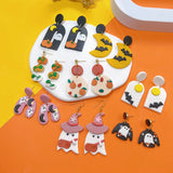 Halloween Polymer Clay Earrings for Women Girls Pumpkin Ghost Bat Drop Earrings