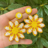 Yellow Sunflower Bead Drop Earrings for Women Girls Party Jewelry