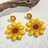 Yellow Sunflower Bead Drop Earrings for Women Girls Party Jewelry