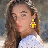 Yellow Sunflower Bead Drop Earrings for Women Girls Party Jewelry