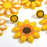 Yellow Sunflower Bead Drop Earrings for Women Girls Party Jewelry