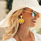 Yellow Sunflower Bead Drop Earrings for Women Girls Party Jewelry