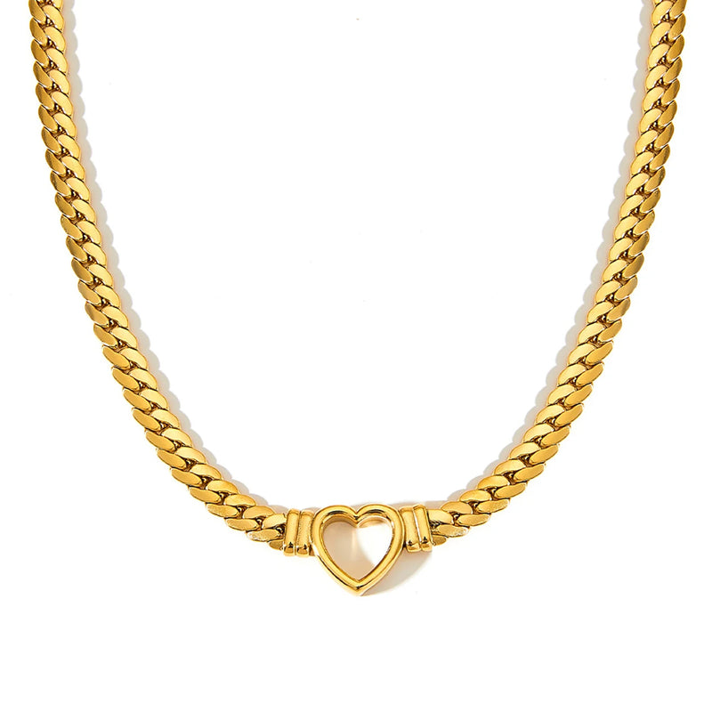 Heart Shape Chain Necklace Stainless Steel Women Gift