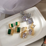 Geometric Glass Crystal Earrings Transparent Square Design