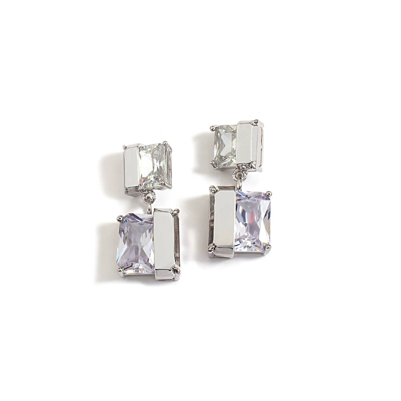 Geometric Glass Crystal Earrings Transparent Square Design