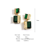 Geometric Glass Crystal Earrings Transparent Square Design