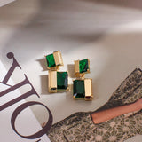 Geometric Glass Crystal Earrings Transparent Square Design