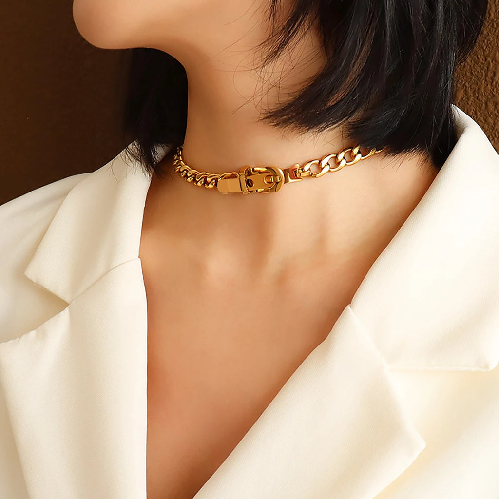 Stainless Steel Minimalist Belt Buckle Necklace