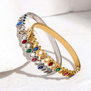 Waterproof Oval CZ Stainless Steel Colorful Bracelet Bangles