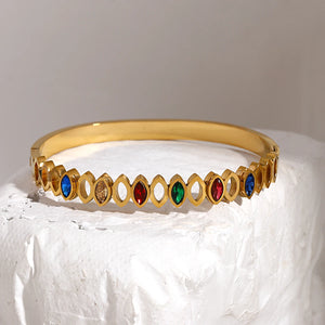 Waterproof Oval CZ Stainless Steel Colorful Bracelet Bangles