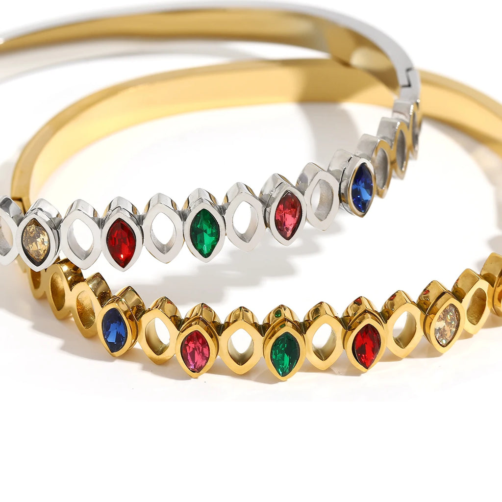 Waterproof Oval CZ Stainless Steel Colorful Bracelet Bangles