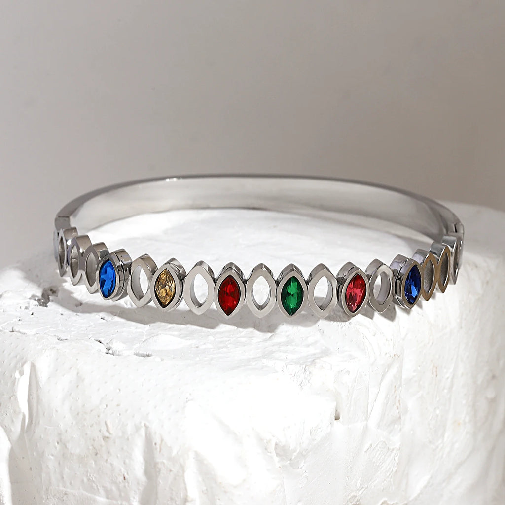 Waterproof Oval CZ Stainless Steel Colorful Bracelet Bangles