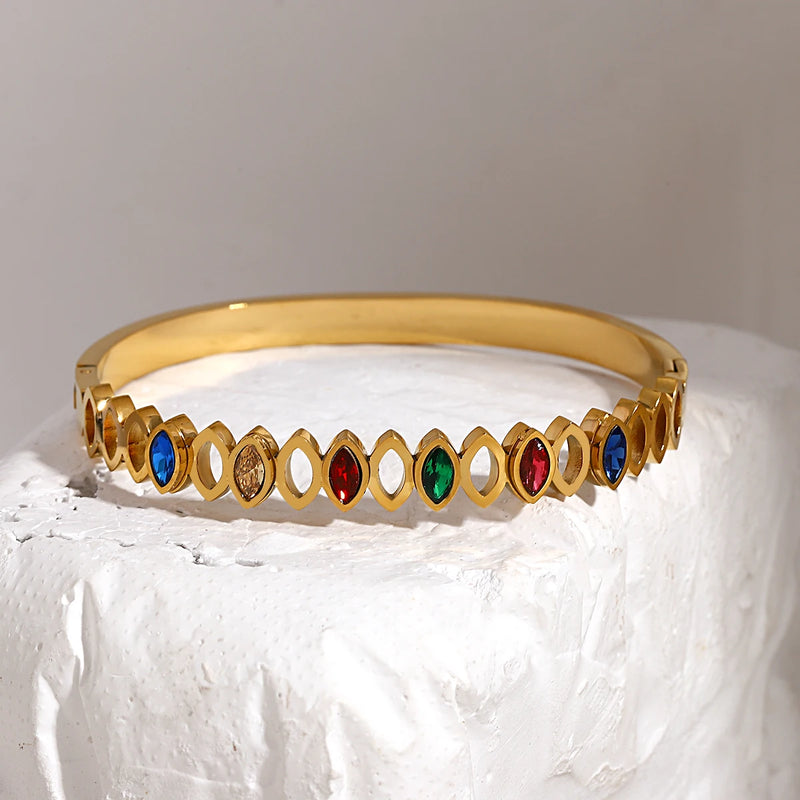 Waterproof Oval CZ Stainless Steel Colorful Bracelet Bangles