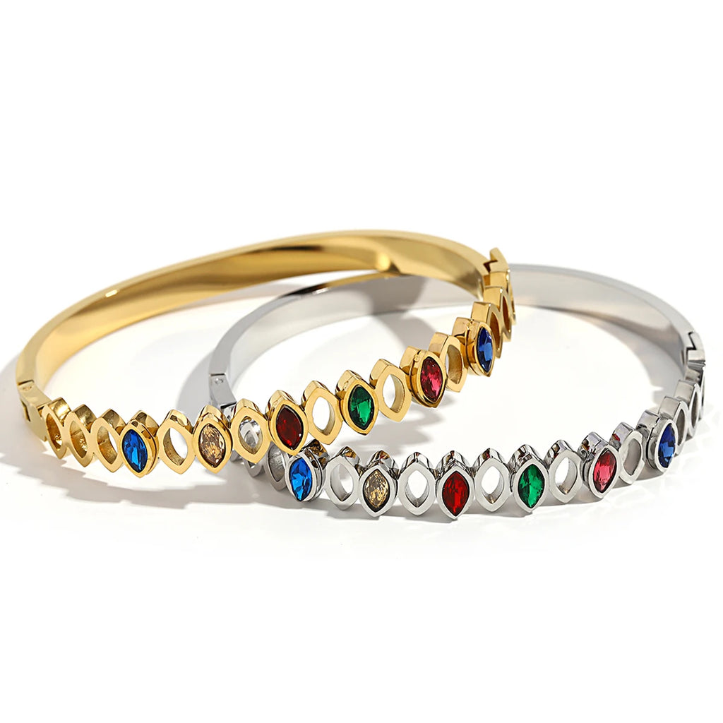 Waterproof Oval CZ Stainless Steel Colorful Bracelet Bangles