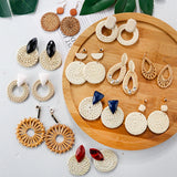 27 Style Korea Wooden Straw Weave Rattan Vine Braid Drop Earrings