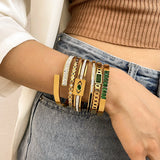 Stainless Steel Evil Eyes Crystal Bangle Bracelets for Women
