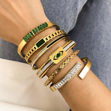 Stainless Steel Evil Eyes Crystal Bangle Bracelets for Women