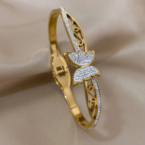 Charm Butterfly Stainless Steel Bangle Bracelets Golden Jewelry