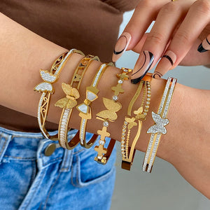 Charm Butterfly Stainless Steel Bangle Bracelets Golden Jewelry