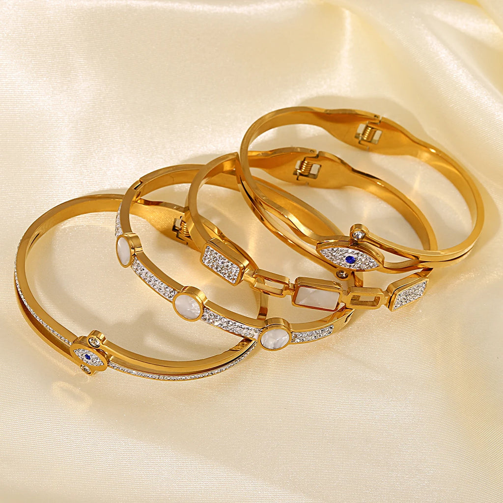 Waterproof Stainless Steel Evil Eye Geometric Bangles for Women