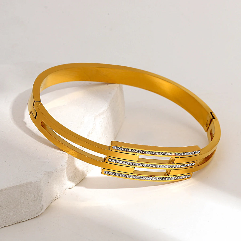 Waterproof Stainless Steel Evil Eye Geometric Bangles for Women
