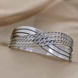 Chunky Twist Intersect Stainless Steel Wide Bangle Bracelets for Women