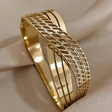 Chunky Twist Intersect Stainless Steel Wide Bangle Bracelets for Women