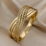 Chunky Twist Intersect Stainless Steel Wide Bangle Bracelets for Women