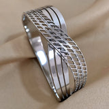 Chunky Twist Intersect Stainless Steel Wide Bangle Bracelets for Women
