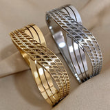 Chunky Twist Intersect Stainless Steel Wide Bangle Bracelets for Women