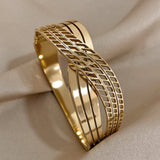 Chunky Twist Intersect Stainless Steel Wide Bangle Bracelets for Women