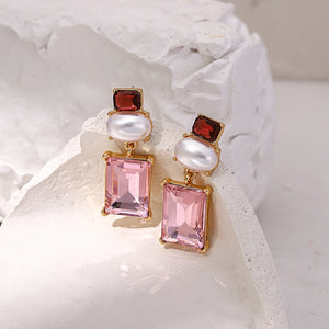 Pink Crystal Statement Earrings Acrylic Rhinestone Jewelry