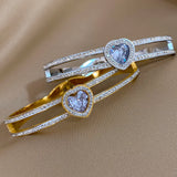 Crystal Zircon Heart Bracelet Stainless Steel Hollow Charm Gift