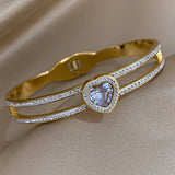 Crystal Zircon Heart Bracelet Stainless Steel Hollow Charm Gift