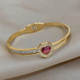 Crystal Zircon Pink Heart Stainless Steel Bangles for Women