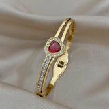 Crystal Zircon Pink Heart Stainless Steel Bangles for Women