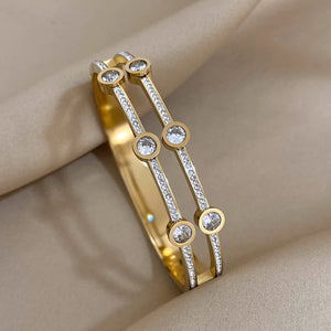 Crystal Zircon Square Steel Bangles Bracelets Women Accessories
