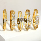 Crystal Zircon Square Steel Bangles Bracelets Women Accessories