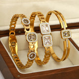 Crystal Zircon Square Steel Bangles Bracelets Women Accessories