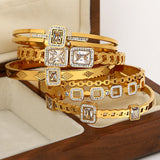 Crystal Zircon Square Steel Bangles Bracelets Women Accessories