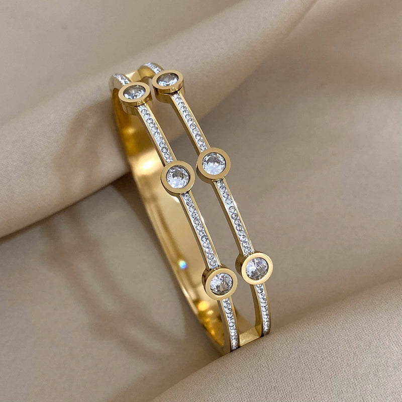 Crystal Zircon Square Steel Bangles Bracelets Women Accessories