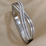 Crystal Zircon Twist Charm Stainless Steel Bangle Bracelet for Women
